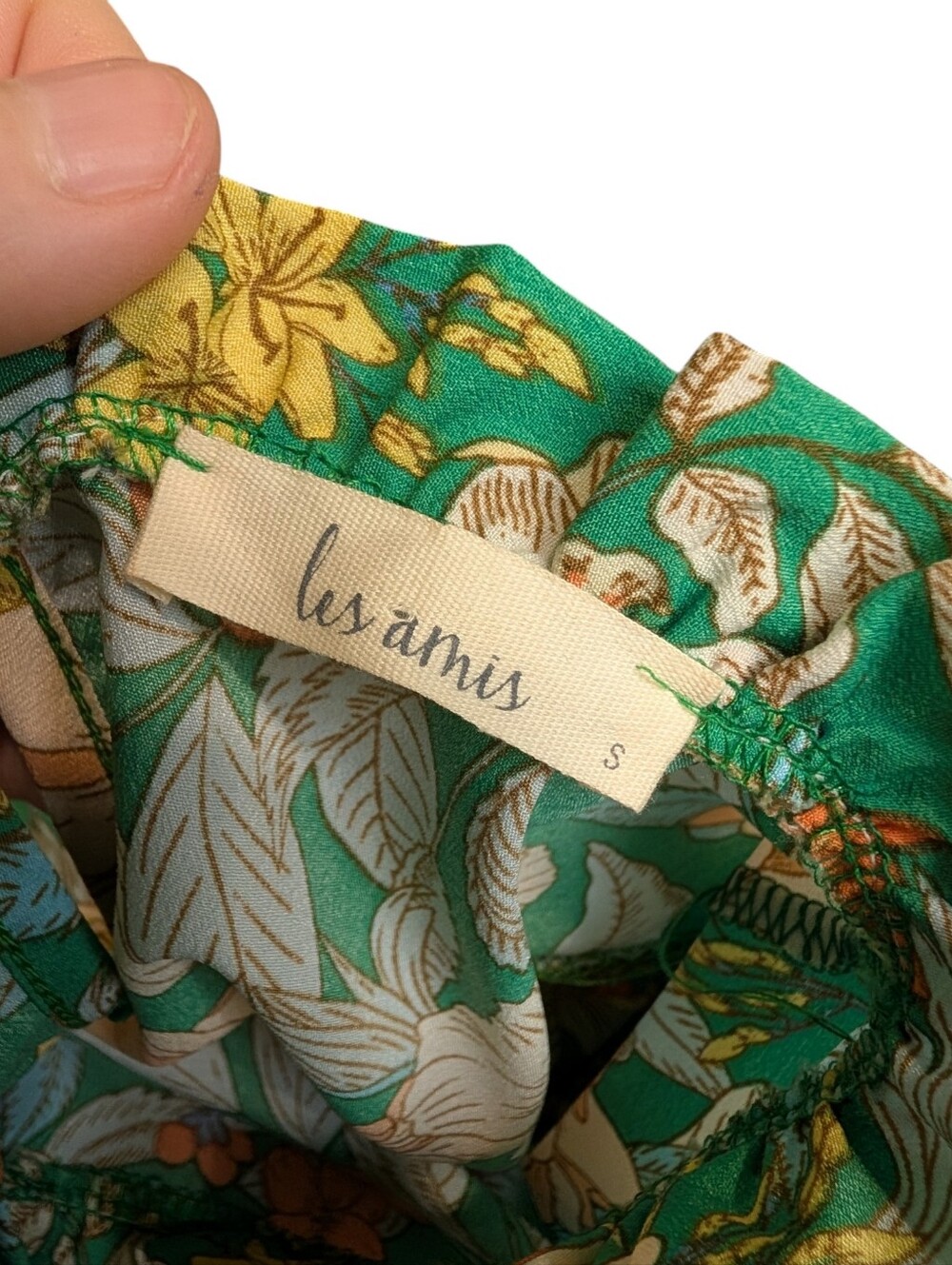 Les Amis Floral Flutter Sleeve Blouse Small Teal Ruffle Neck Cottagecore Top - Picture 5 of 7